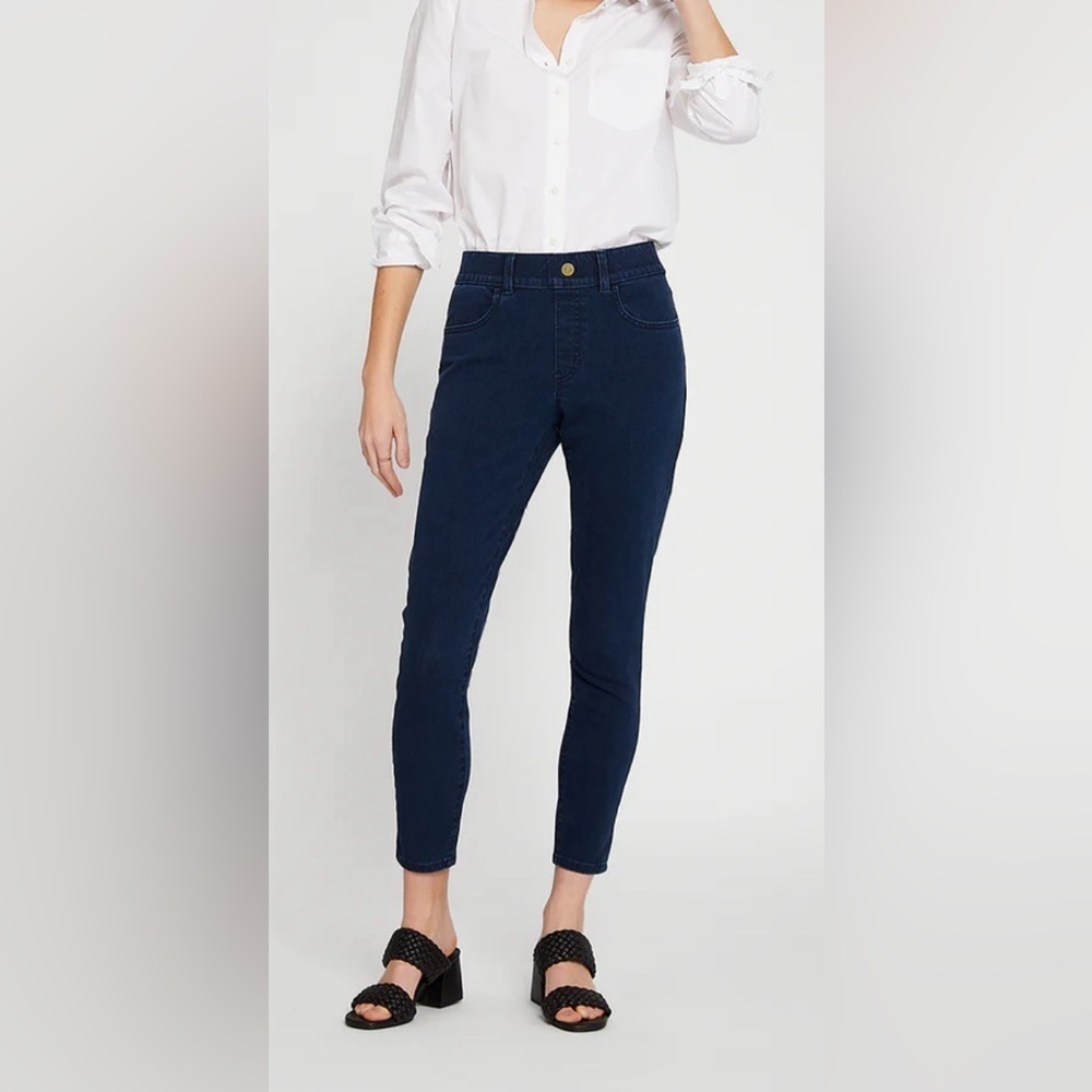 Betabrand Straight Leg Pull On Jeans Womens Large Stretch Dark Wash Travel